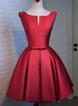 Picture of Adorable Cute Wine Red Color Satin Short Prom Dresses , New Party Dresses